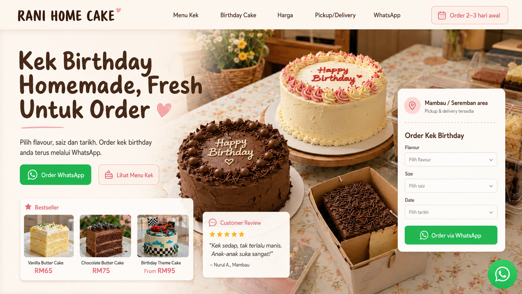 Rani Home Cake — home baker website