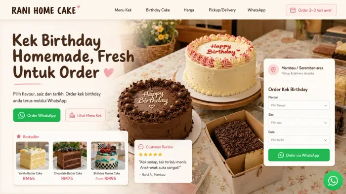Rani Home Cake, home baker website
