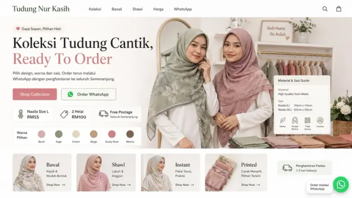 Tudung Nur Kasih, boutique website