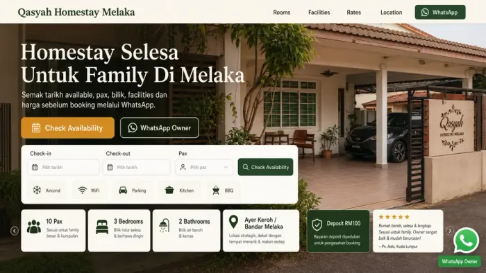 Qasyah Homestay Melaka, homestay website
