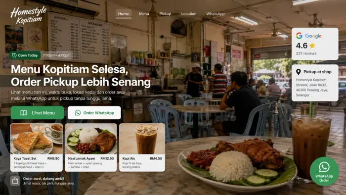 Homestyle Kopitiam, café website