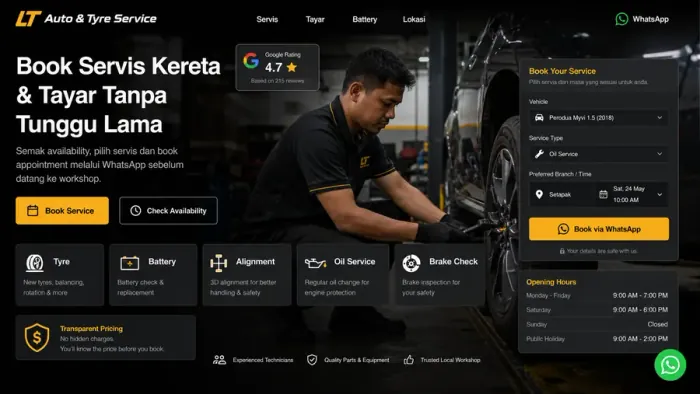 Lim Tayar, car workshop website